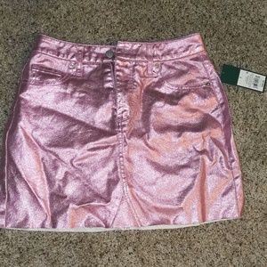 Pink shiny jean skirt